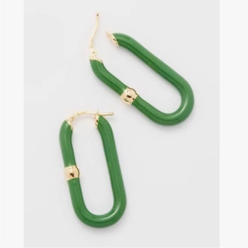 Bottega Veneta 💚 Chains Parakeet Gold Green Long Hoop Earrings - Picture 5 of 11
